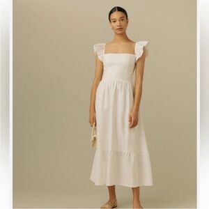 Reformation Cream Square-Neck Midi Dress with Ruffle Straps